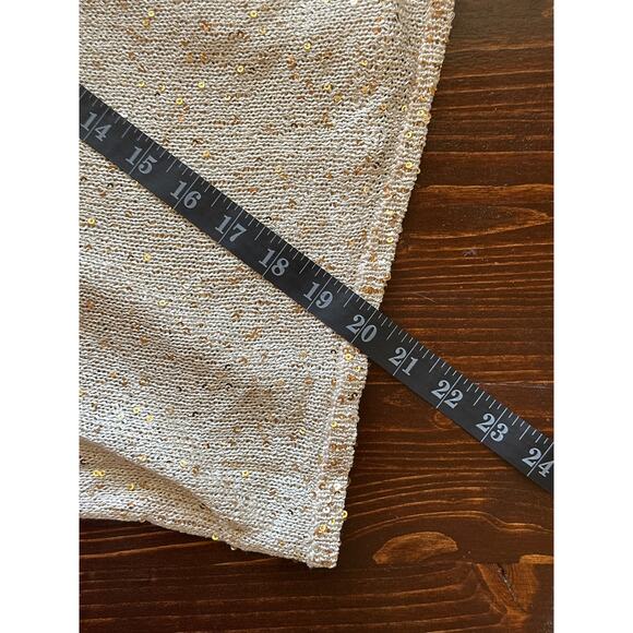 Boston Proper Metallic Gold Sequenced Light Weight Sweater S 90s Glam Holiday  - Picture 12 of 13